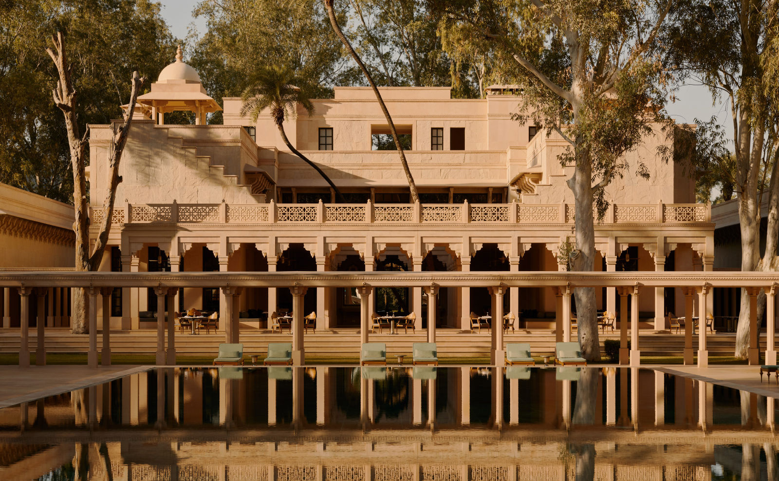 The pink sandstone domes of Amanbagh